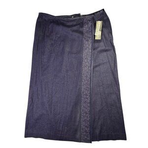 Norton McNaughton Skirt Womens 18W Blue Linen Maxi Faux Wrap Preppy Office NEW